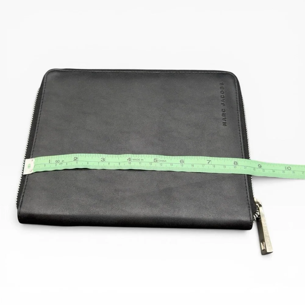 Marc Jacobs Black Leather Zip Around Folio Padfolio Document Holder Organizer